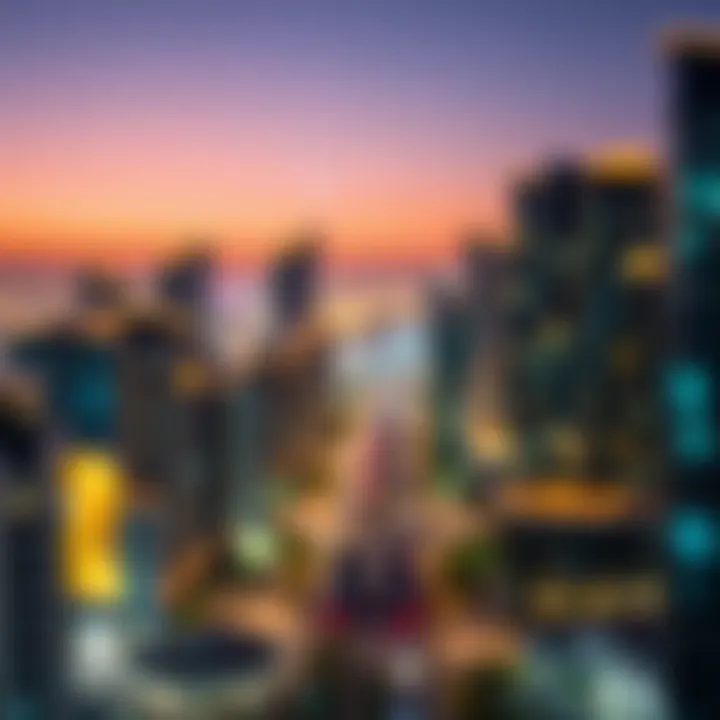 Nighttime cityscape of Arjan highlighting illuminated buildings