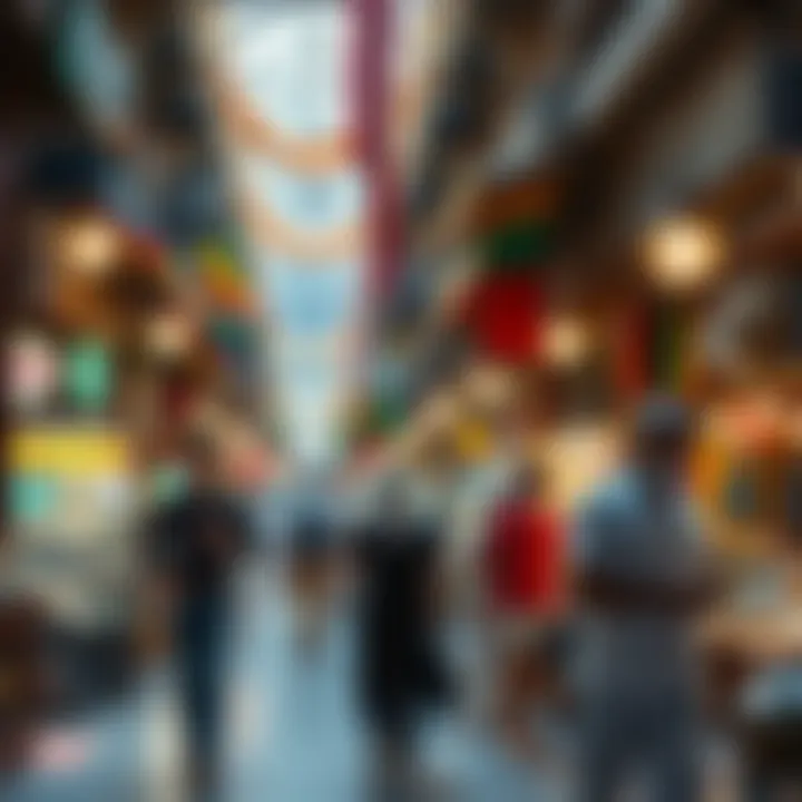 Dynamic Interactions in Dubai's Bazaars Visitors exploring the colorful stalls of a local bazaar