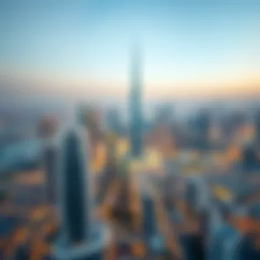 Dubai Skyline with the Blue Tower Aerial view highlighting the Blue Tower's location in Dubai's skyline