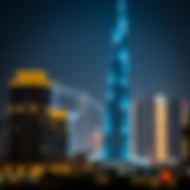 The Blue Tower Illuminated at Night Night view of the Blue Tower illuminated against the city lights