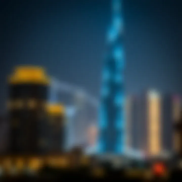 The Blue Tower Illuminated at Night Night view of the Blue Tower illuminated against the city lights