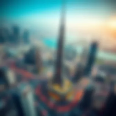 Aerial View of Burj Daman in Dubai Aerial view of the Burj Daman building within the Dubai skyline.