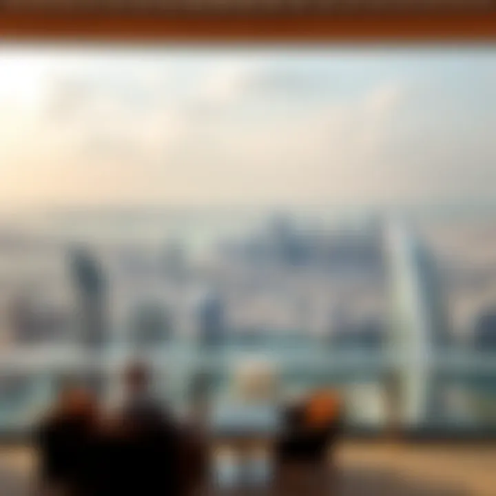 Breathtaking Views from the Dorchester Collection Panoramic skyline view from the Dorchester Collection overlooking Dubai's urban landscape.