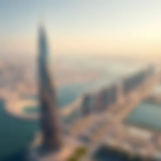 Aerial Perspective of Dubai Creek Tower Aerial view of Dubai Creek Tower showcasing its unique silhouette