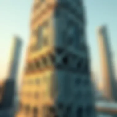 Intricate Design Features of Dubai Creek Tower Close-up of the intricate architectural details of the tower