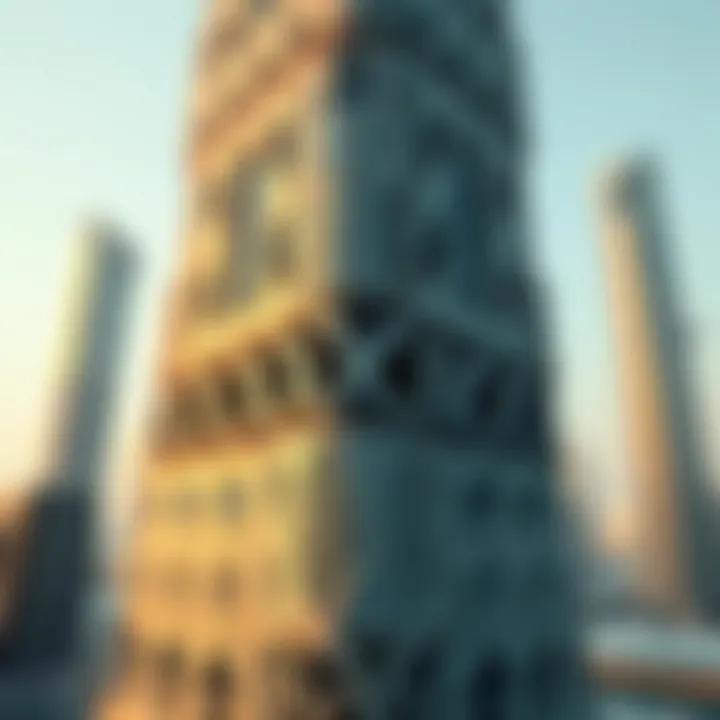 Intricate Design Features of Dubai Creek Tower Close-up of the intricate architectural details of the tower