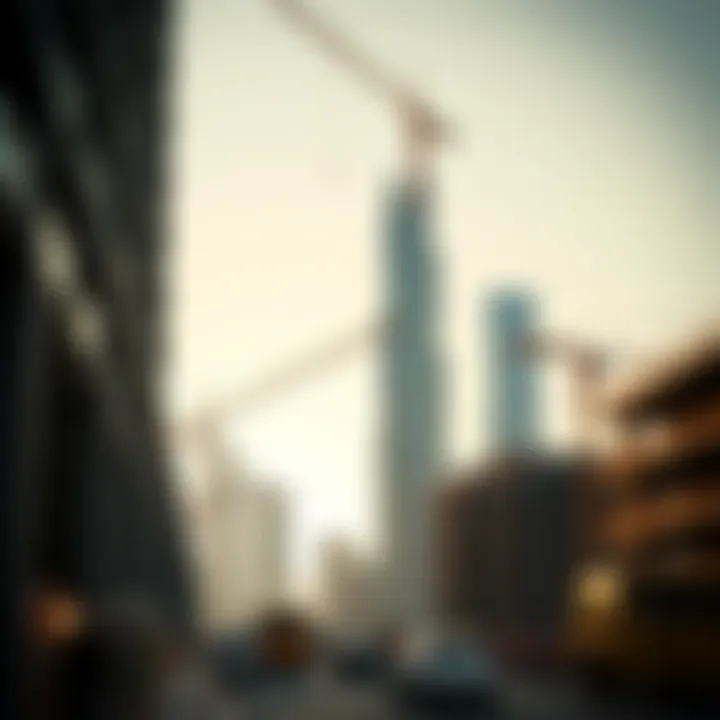 Construction Progress of Dubai Creek Tower Construction site of the Dubai Creek Tower with cranes and workers