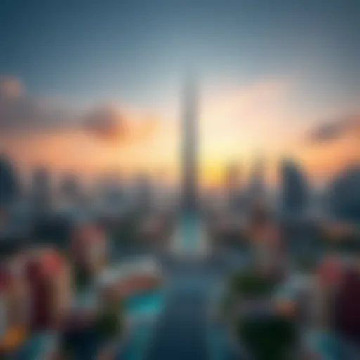 Dubai Skyline: A Fusion of Luxury and Innovation Aerial view of Dubai skyline showcasing luxurious skyscrapers and residential buildings