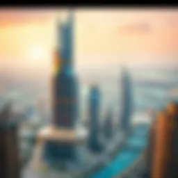 Breathtaking view of May Tower against Dubai's skyline