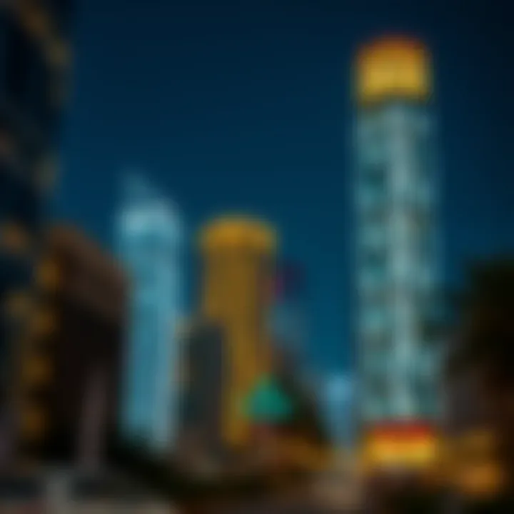 Night View of May Tower Night view of May Tower illuminated in Dubai