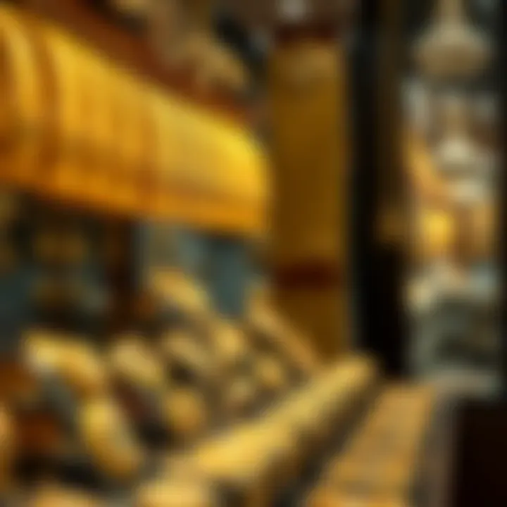 Intricate Gold Jewelry Display in Dubai A stunning display of intricate gold jewelry in the Dubai Gold Souq