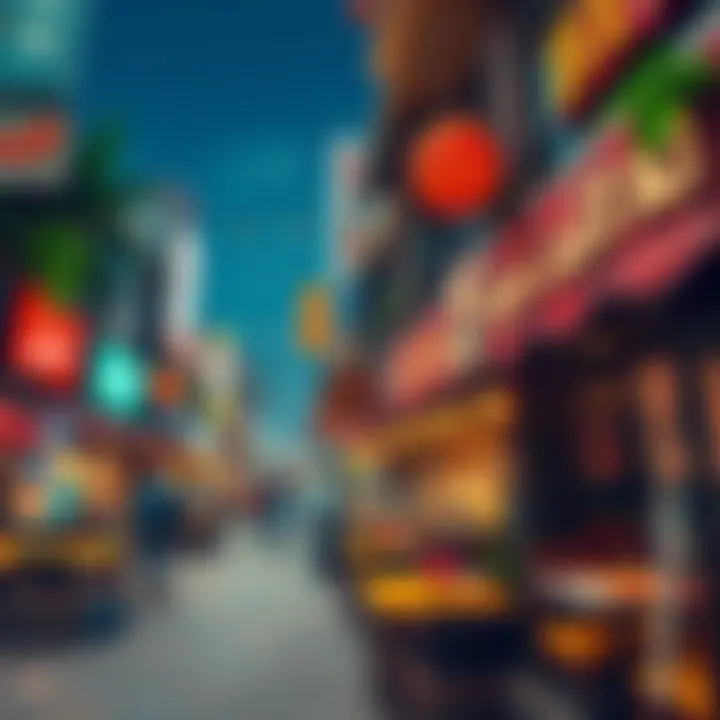 Diverse Culinary Scene in Dubai A bustling Dubai street filled with diverse restaurant options