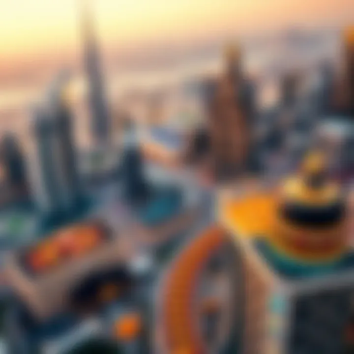 Skyline of Dubai: A Culinary Hotspot An aerial view of Dubai's skyline highlighting popular restaurant locations