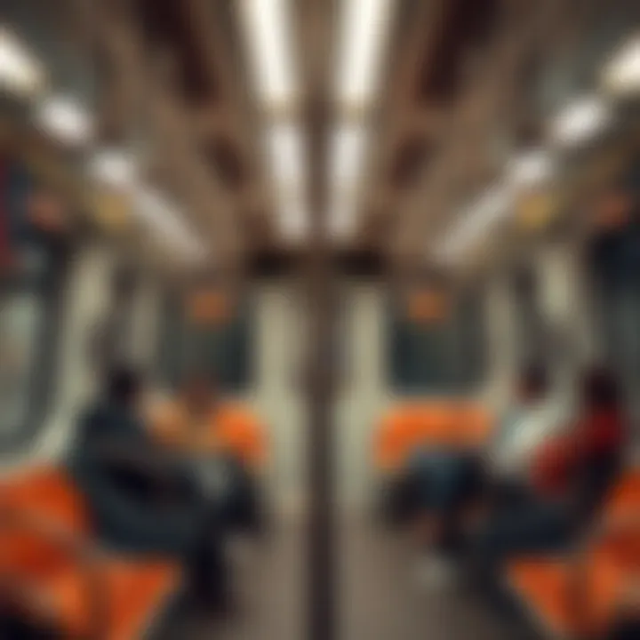 Interior of a Modern Metro Train Interior view of a modern metro train with passengers