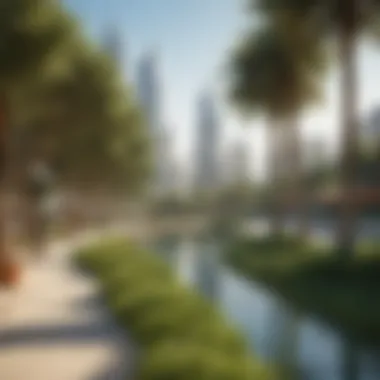 Sustainability Features of Reem Central Park Sustainable features in Reem Central Park, including green spaces and water conservation