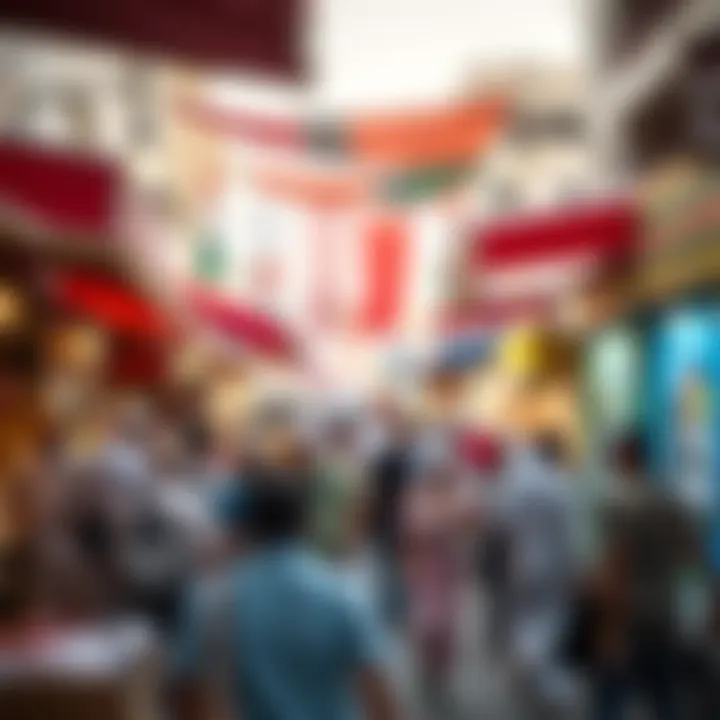 Bustling market scene with shoppers