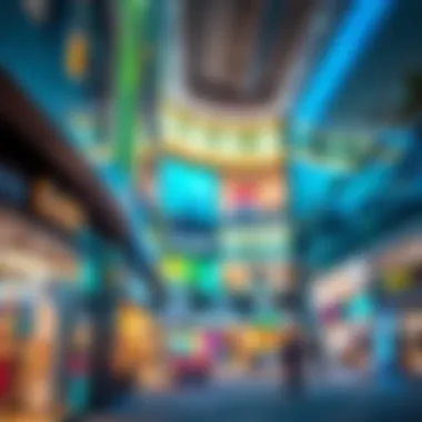 Modern retail shopping mall with diverse stores