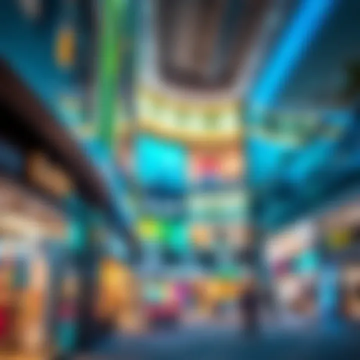 Modern retail shopping mall with diverse stores