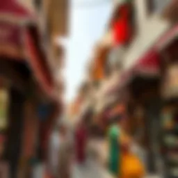 Vibrant souk with traditional textiles and spices