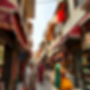Vibrant souk with traditional textiles and spices