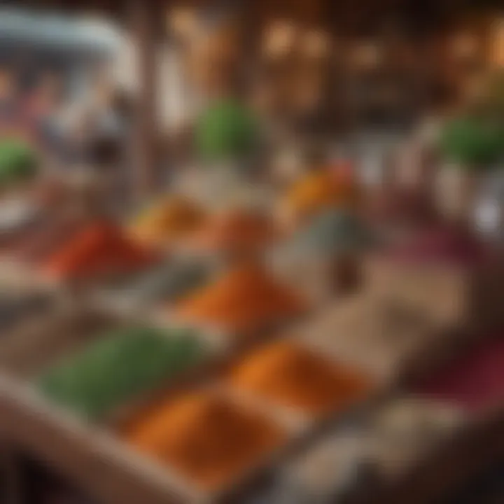 Colorful array of spices and herbs displayed at a stall in the souk