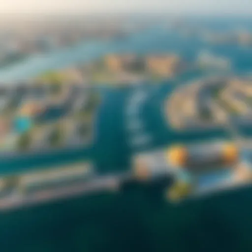 Aerial View of Yas Island Waterfront A stunning aerial view of Yas Island waterfront showcasing residential areas and leisure facilities