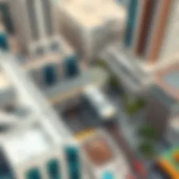 Aerial view of Dubai Metro station surrounded by modern architecture