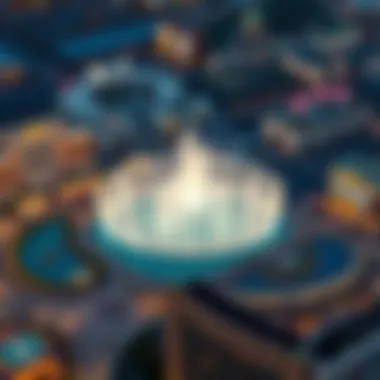 Aerial view of the Dubai Mall Fountain showcasing its grandeur