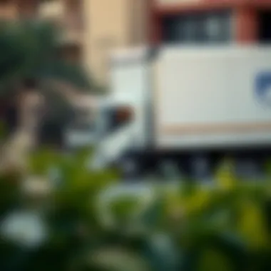 Professional Moving Truck in Dubai A detailed view of a professional moving truck parked outside a residence