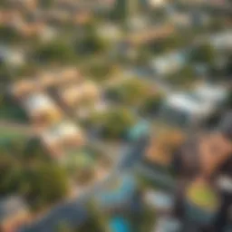 Aerial view of a sustainable community in Dubai featuring green spaces and eco-friendly architecture