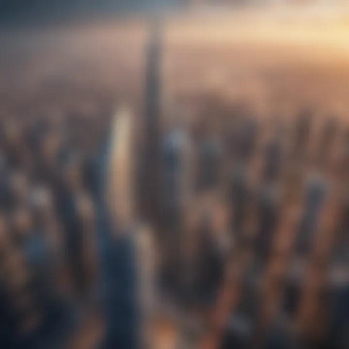 Aerial perspective of the HHHR Tower within Dubai's skyline