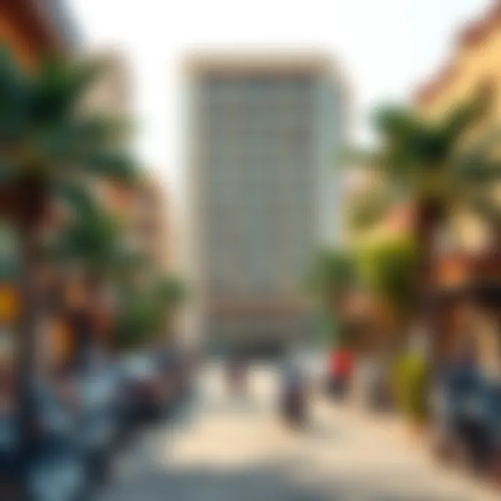 A vibrant street scene around the Lootah Building illustrating the bustling neighborhood dynamics.