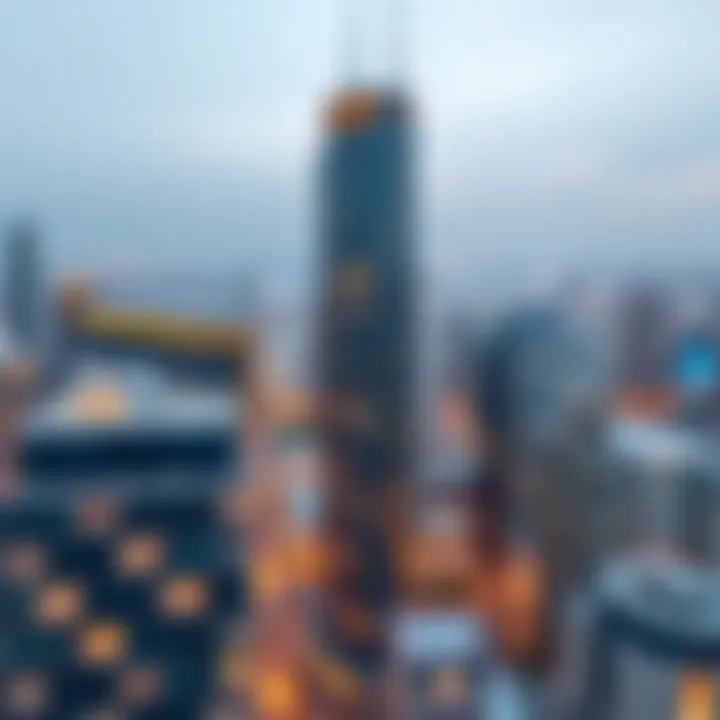 Aerial view of Nation Towers showcasing the architectural design against the Dubai skyline