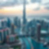 Dubai Skyline: A Glimpse of Modern Architecture Stunning skyline view of Dubai with iconic Burj Khalifa