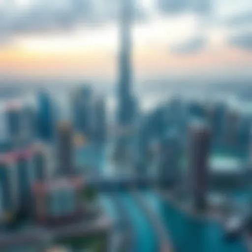 Dubai Skyline: A Glimpse of Modern Architecture Stunning skyline view of Dubai with iconic Burj Khalifa