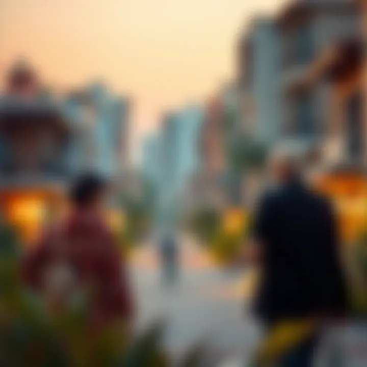 Evaluating Neighborhoods in Dubai A family evaluating property options in a vibrant neighborhood