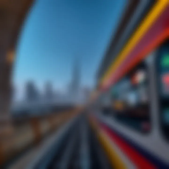 Dubai Skyline from a Metro Station Dubai skyline view from a Metro station, blending urban life and transit.