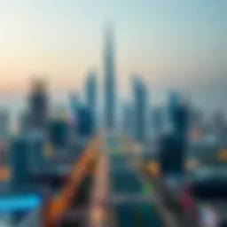 A digital representation of Dubai's skyline with a focus on legal buildings