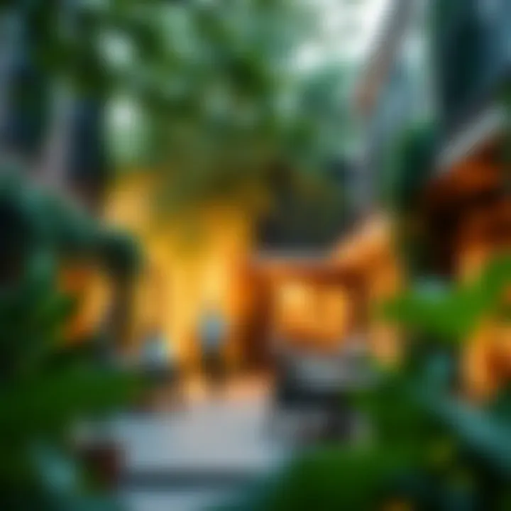 A vibrant community area within Oxford Gardens filled with lush greenery and social spaces