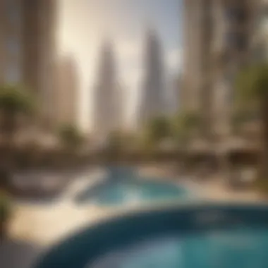 Relaxation Oasis at Paramount Midtown Hotel Panoramic view of the hotel pool area with surrounding cityscape