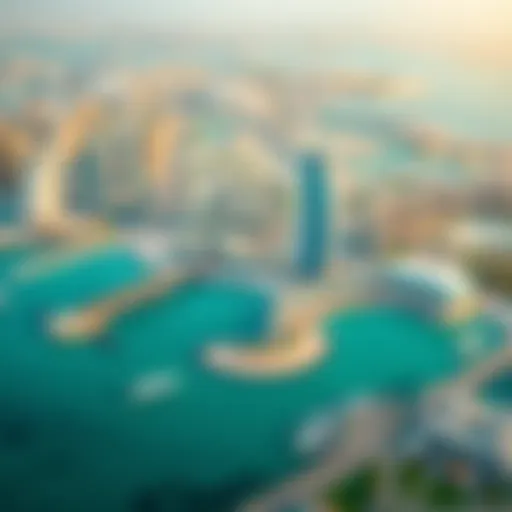 Aerial Perspective of Palm Jumeirah and Surrounding Metro Stations Aerial view of Palm Jumeirah with metro station nearby