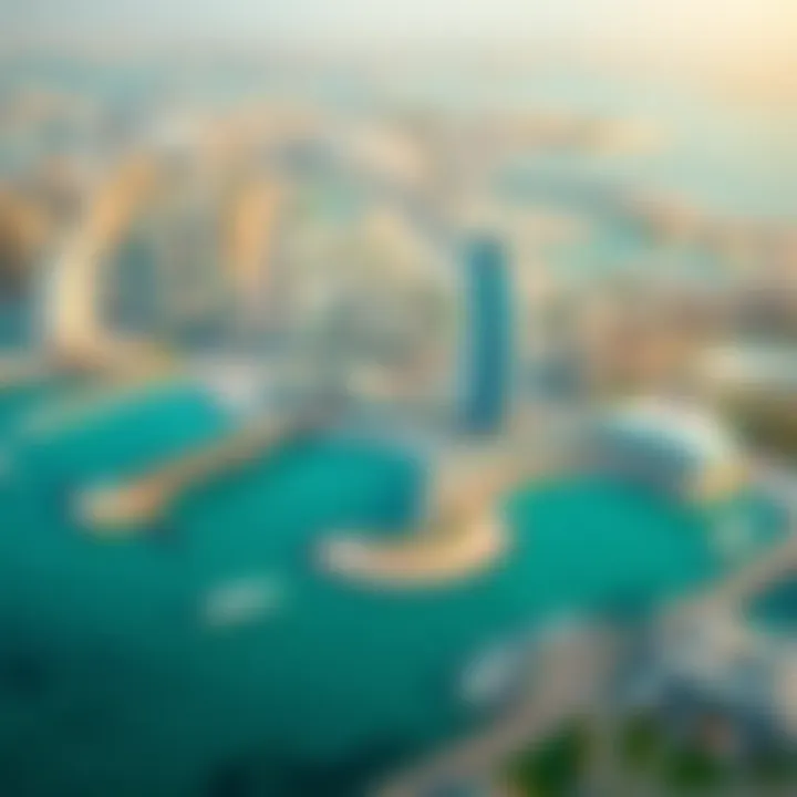 Aerial Perspective of Palm Jumeirah and Surrounding Metro Stations Aerial view of Palm Jumeirah with metro station nearby