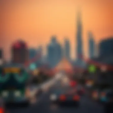 Dubai Skyline Celebration Dubai skyline adorned for a public celebration