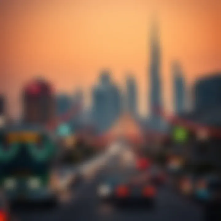 Dubai Skyline Celebration Dubai skyline adorned for a public celebration