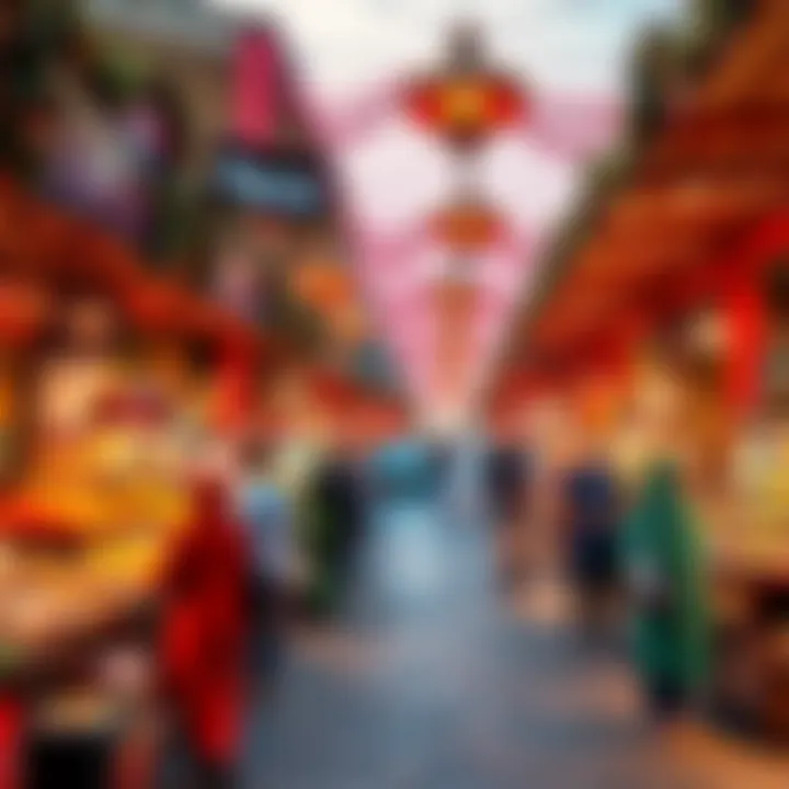 Festive Market Atmosphere Vibrant market scene with shoppers engaging in Ramadan festivities.