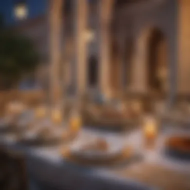 Elegant Iftar Table Setting for Ramadan An elegant iftar table set up in a lavish setting