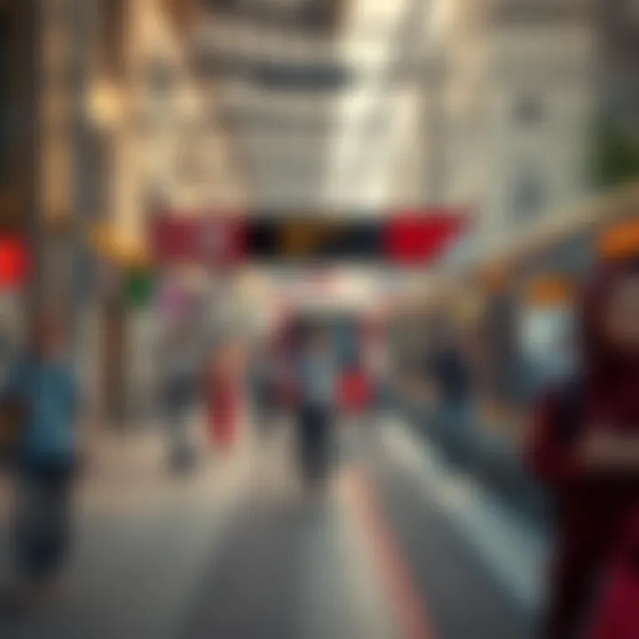 Cultural Impact of Red Line Metro on Surrounding Areas Cultural interactions at a Red Line Metro station in a bustling neighborhood