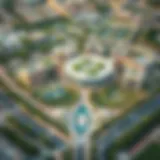 Aerial view of Silicon Oasis showcasing its modern architecture and greenery.