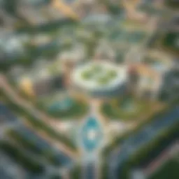 Aerial view of Silicon Oasis showcasing its modern architecture and greenery.