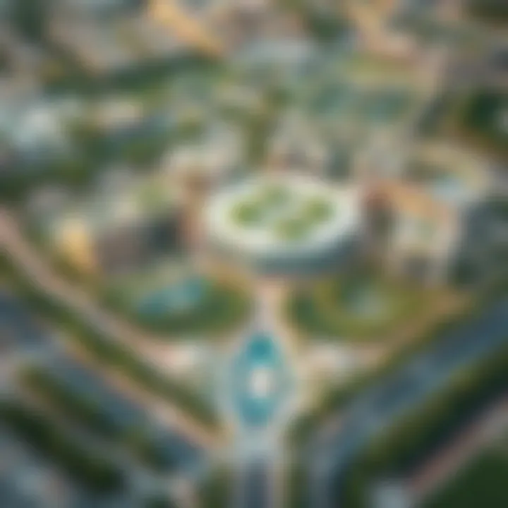 Aerial view of Silicon Oasis showcasing its modern architecture and greenery.